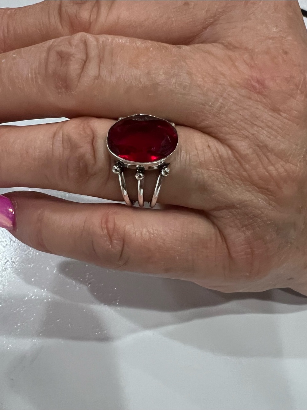 Silver Ring with Large Red Gemstone